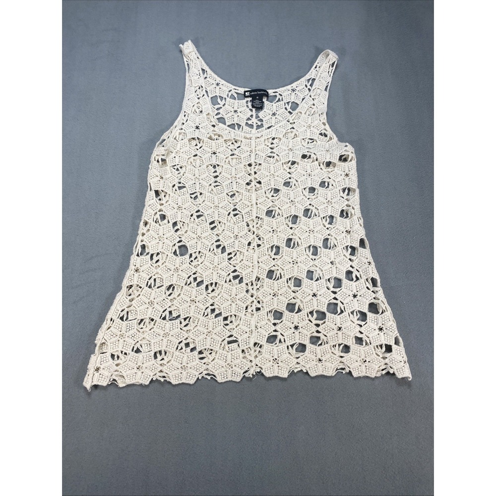 Valerie Bertinelli Womens Medium Crochet‎ Knit Tank Beige Boho Coastal